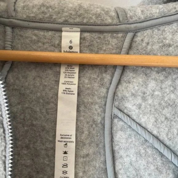 Lululemon So Sherpa Silver Wool Hooded Full Zip Teddy Boucle Grey Jacket Size 6 - Picture 8 of 8